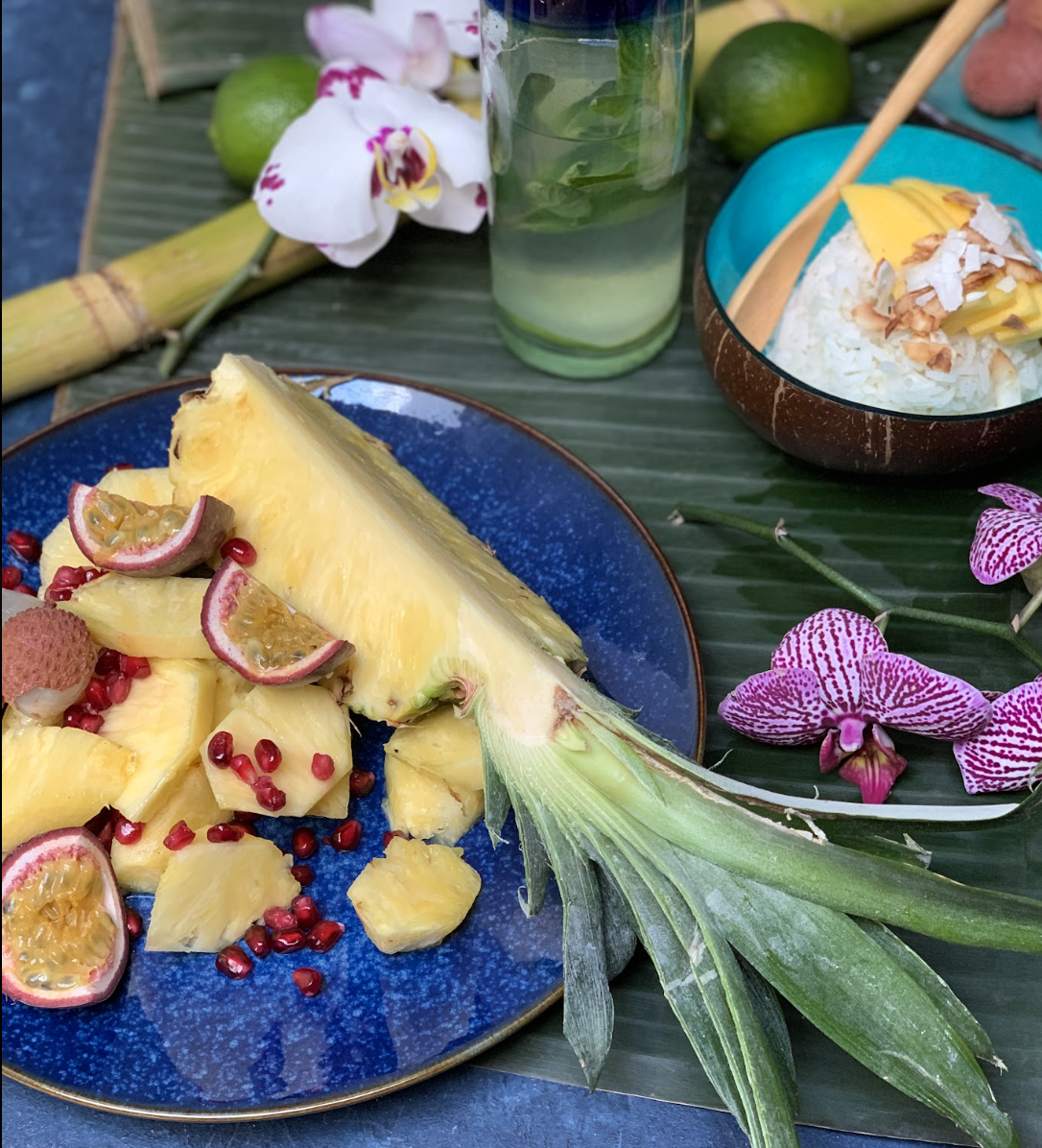 Outdoor villa dinner at golden hour